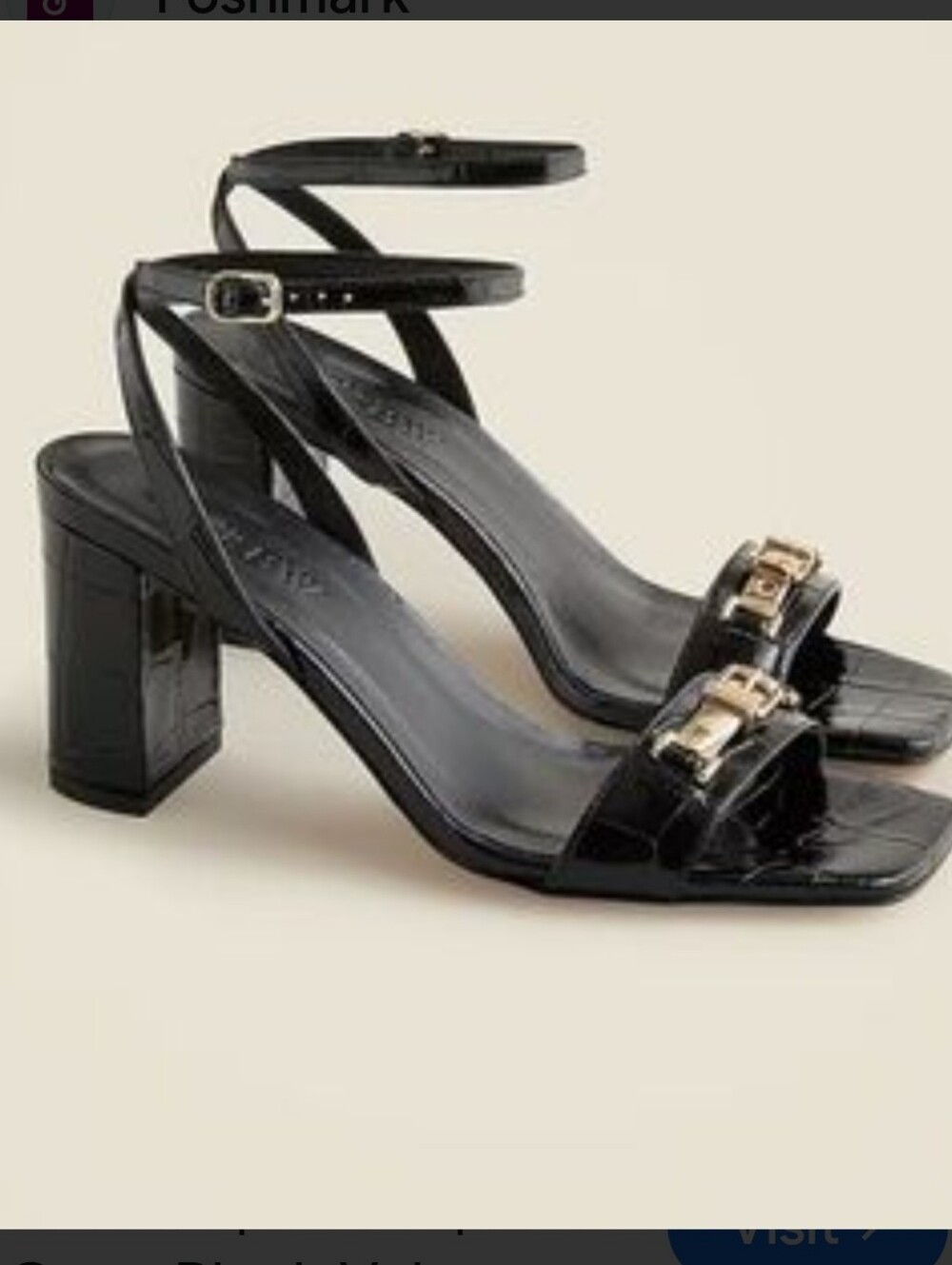 J. Crew Evelyn Buckle Strap Sandal In Croc Embossed Italian  Leather Square Toe
